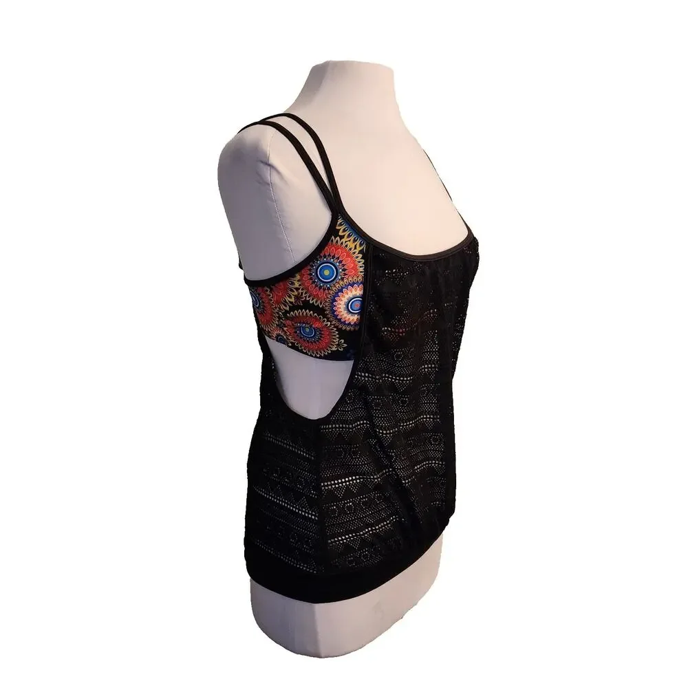 Two Piece Tankini Swimsuit with Mesh Overlay NWOT Size Large - Picture 2 of 12